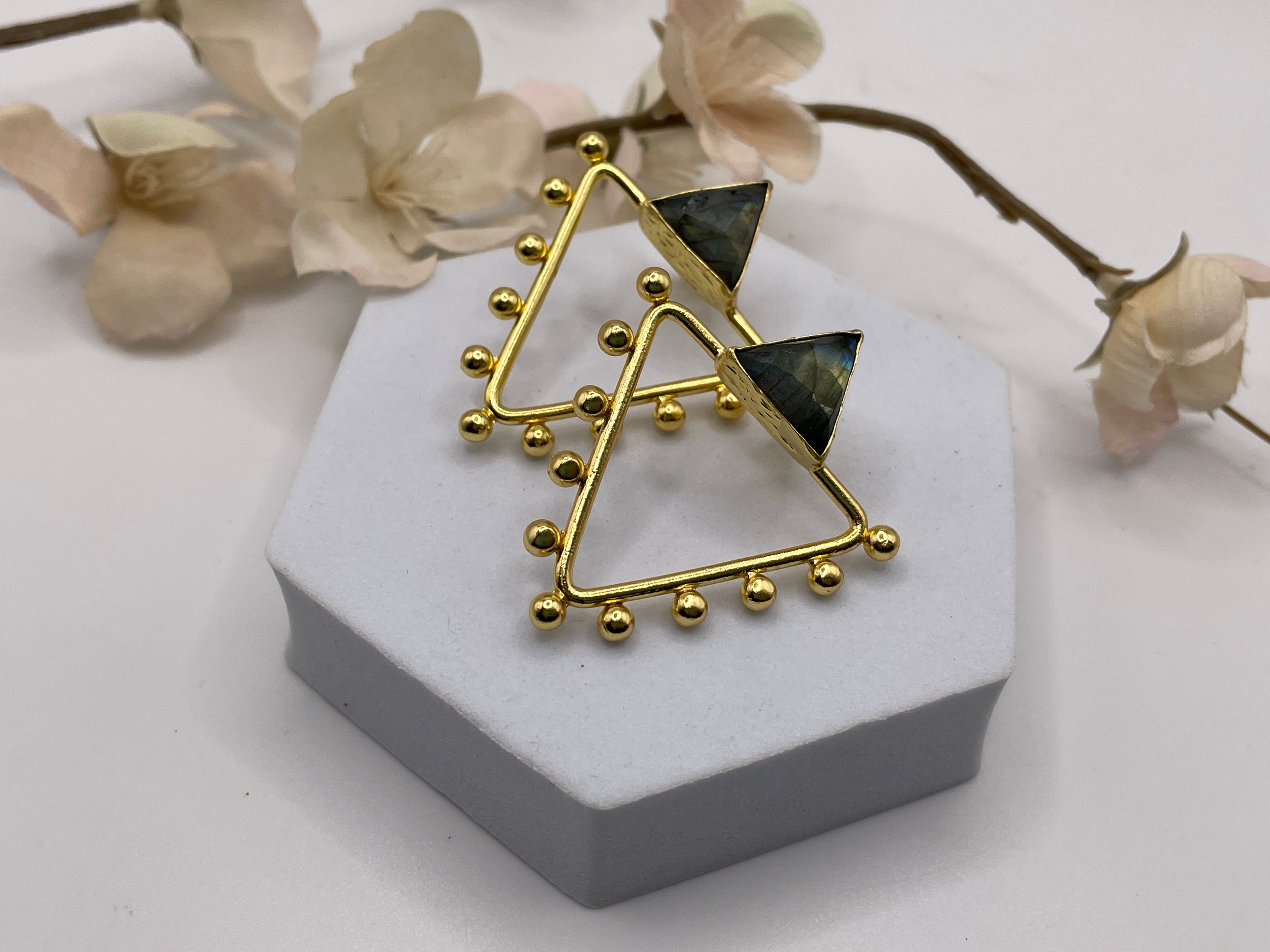 Triangle Bali Stone Earrings