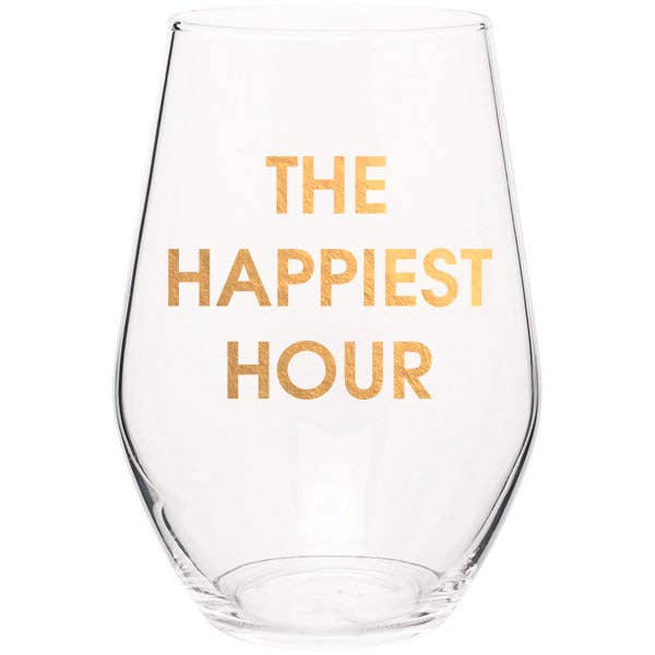 The Happiest Hour -Stemless Wine Glass
