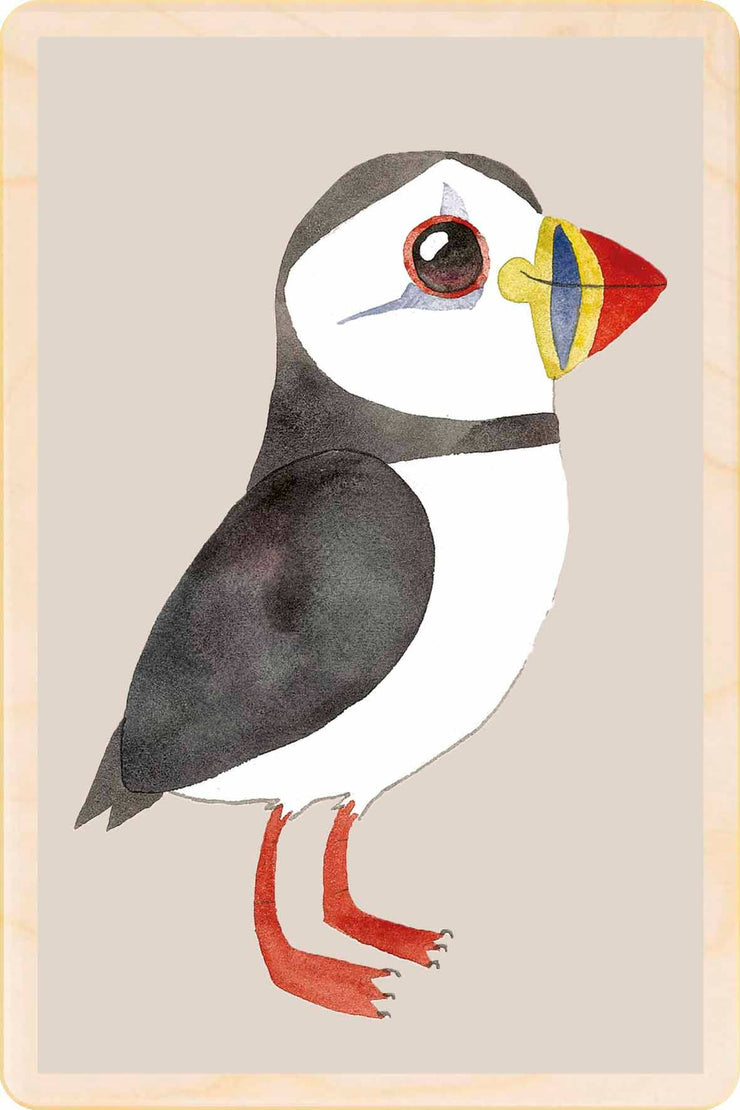 PUFFIN sustainable wood card, wood magnet