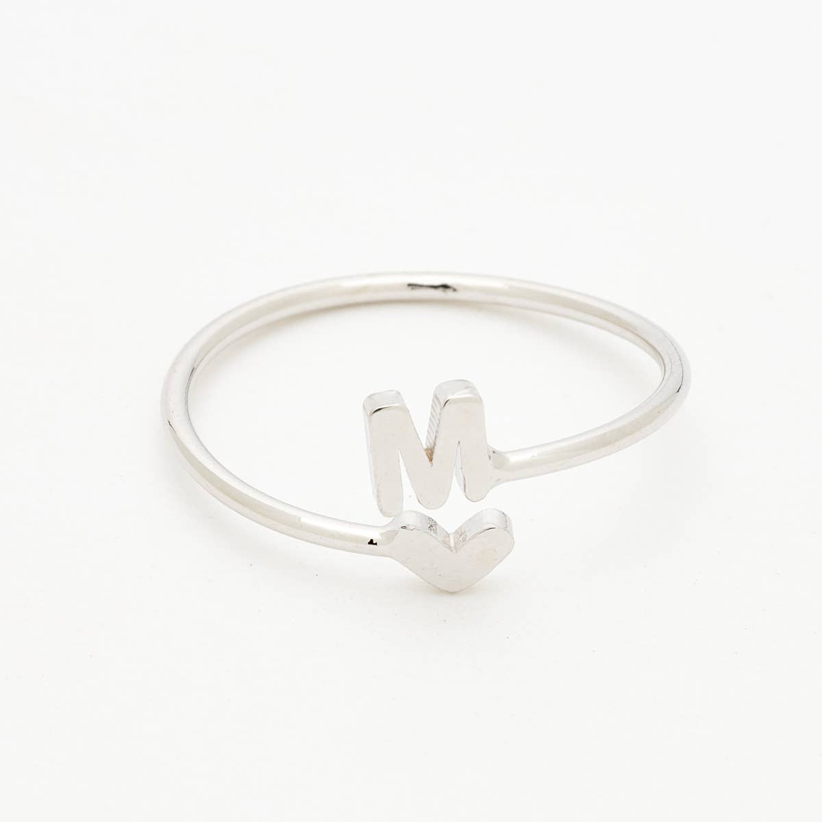 Silver Heart Initial Ring