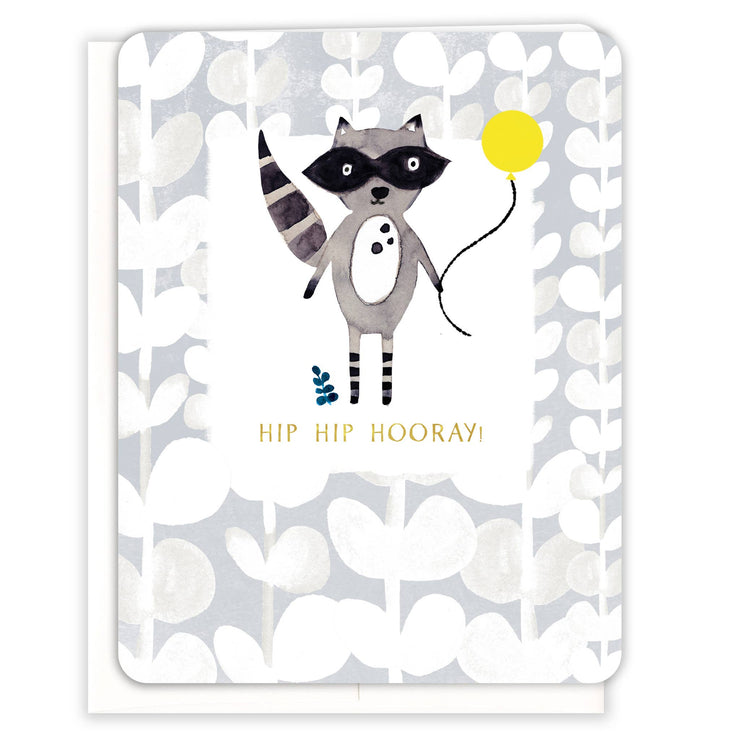 Hip Hip Hooray Raccoon Birthday Card - One Strange Bird