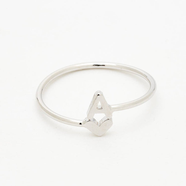 Silver Heart Initial Ring