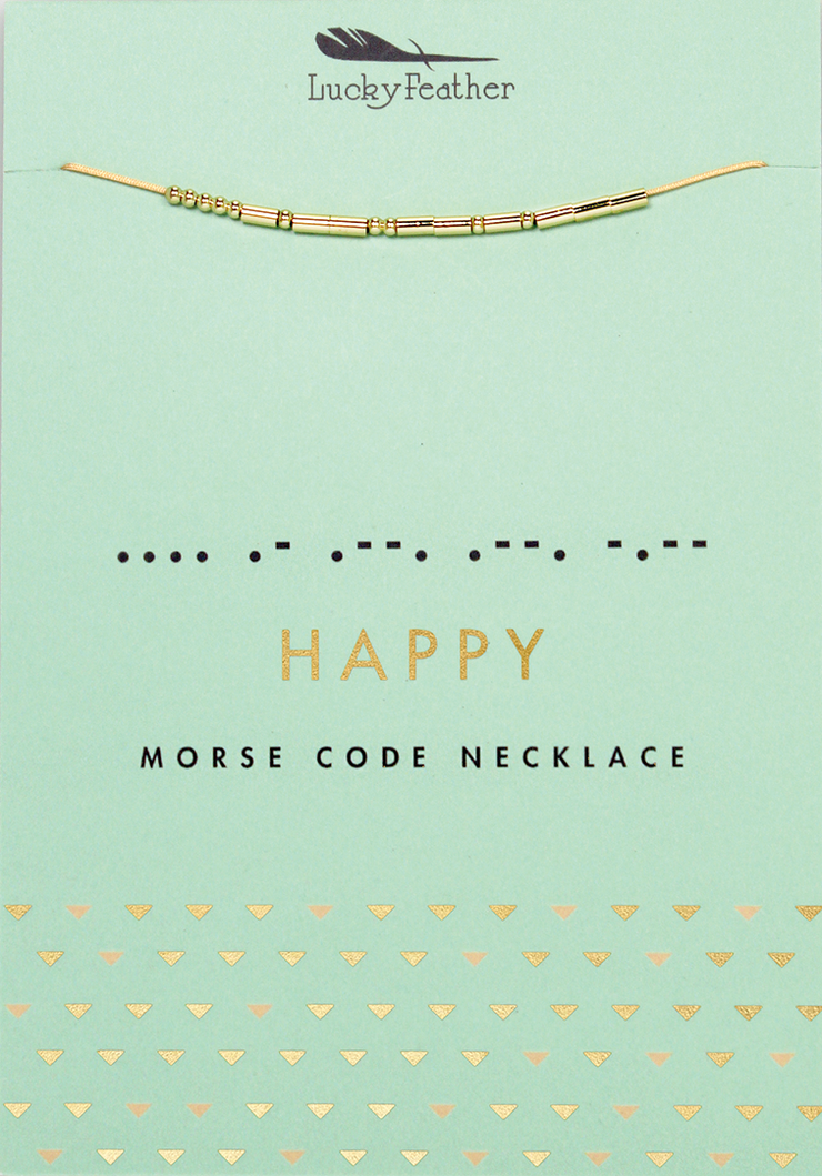 Morse Code Necklace - Gold - Happy