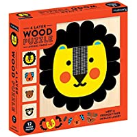 Mudpuppy 4-Layer Animal Faces 12Piece Wood Jigsaw Puzzle, Ages 2+ - Sharpen Problem-Solving & Fine Motor Skills, Multicolor