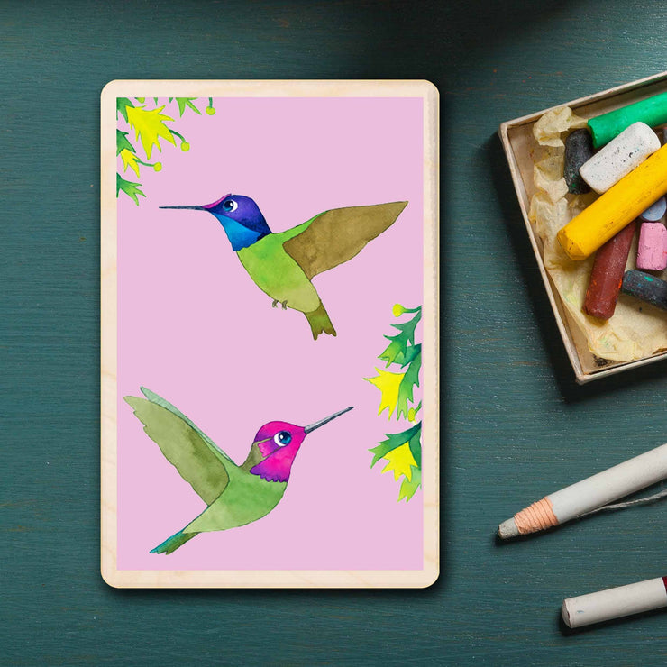 HUMMINGBIRDS sustainable wood card, wood magnet
