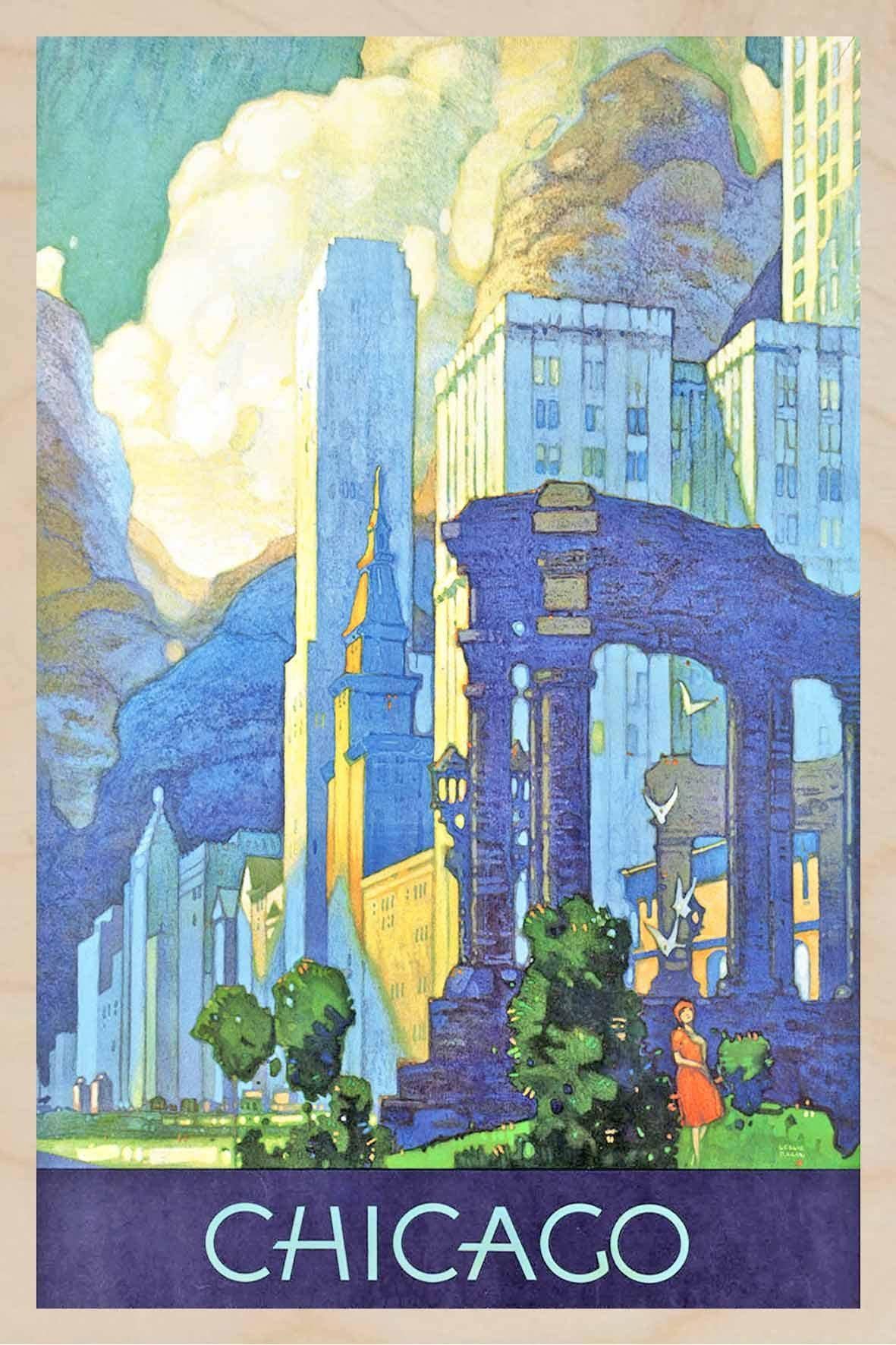 CHICAGO sustainable wood postcard USA