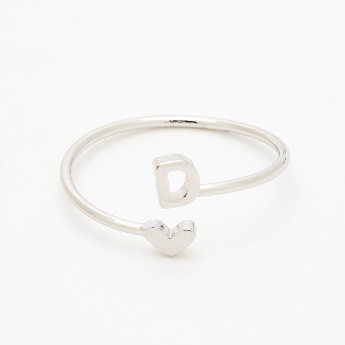 Silver Heart Initial Ring