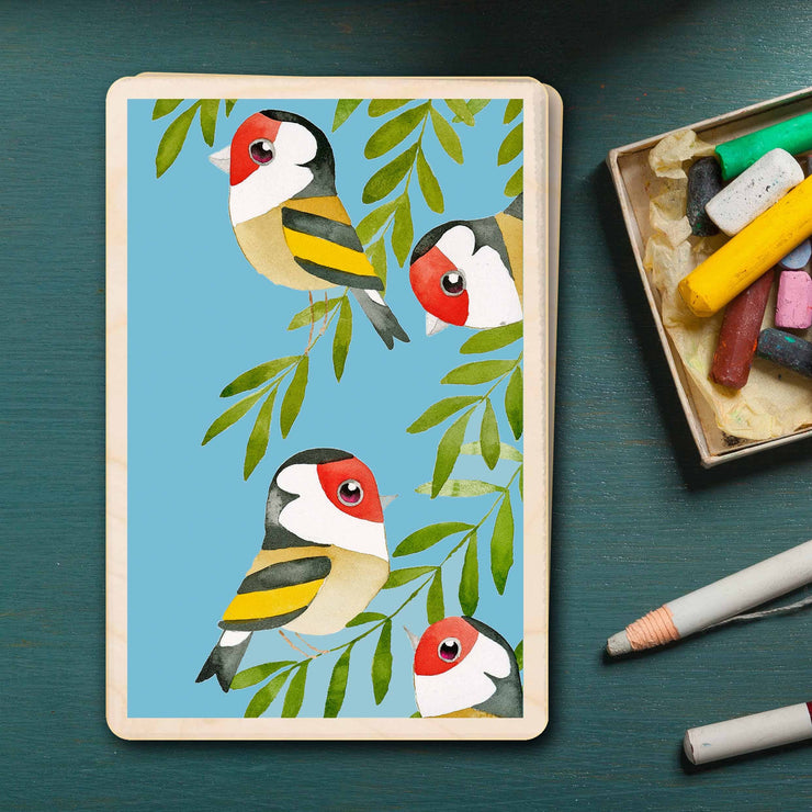 GOLDFINCHES sustainable wood card, wood magnet