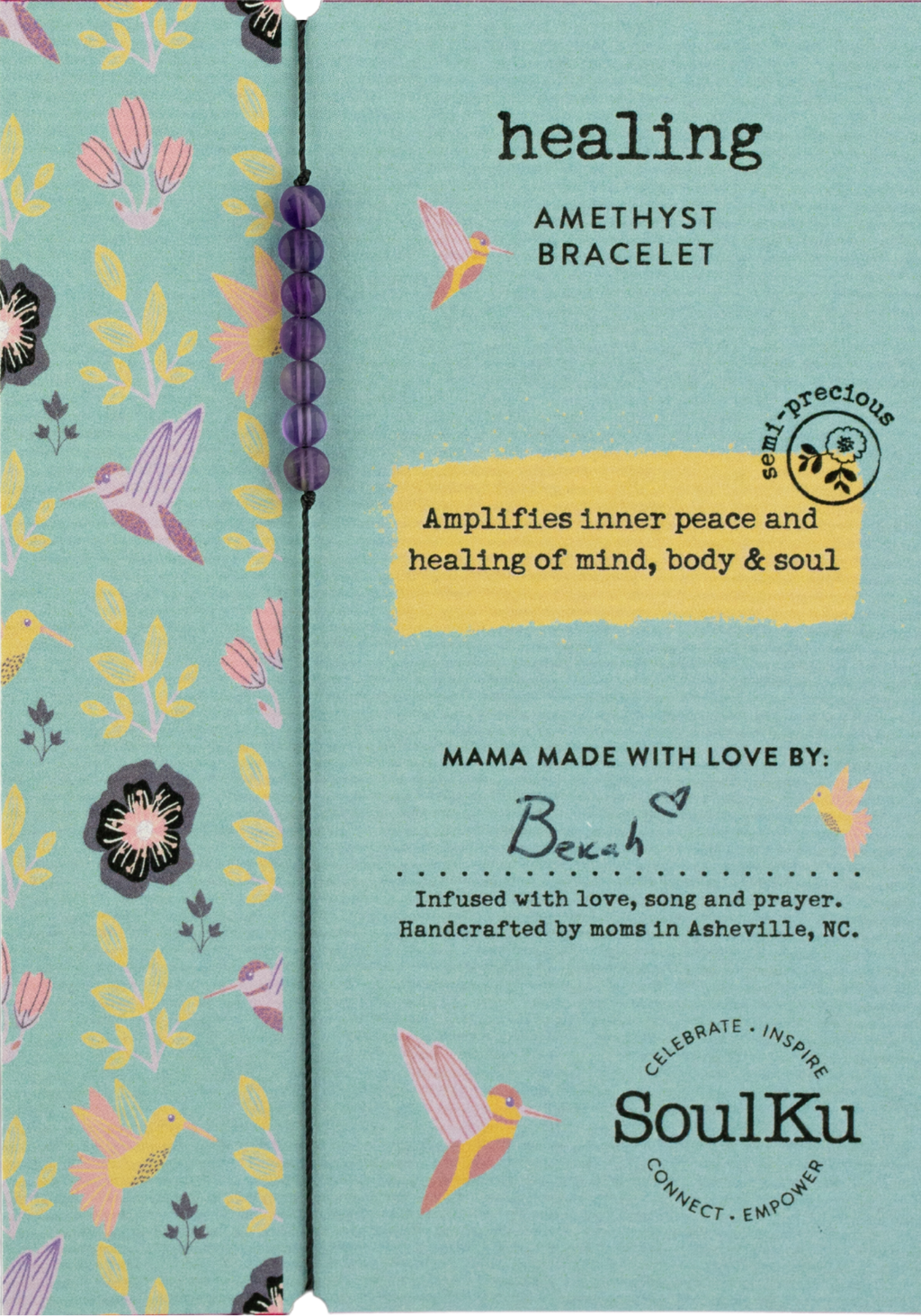 Amethyst Hummingbird Bracelet for Healing - HMBD01