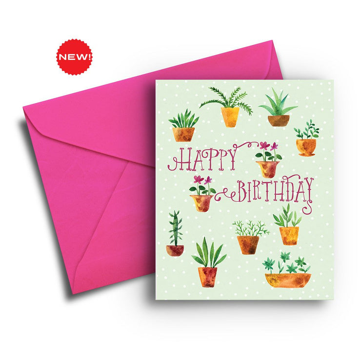 Potted Plants Birthday Card - One Strange Bird
