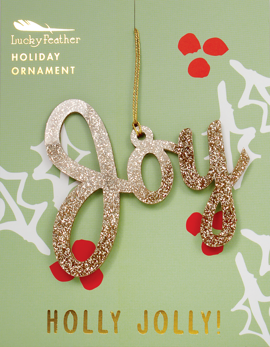 Gold Glitter Ornament - Shape - JOY - One Strange Bird