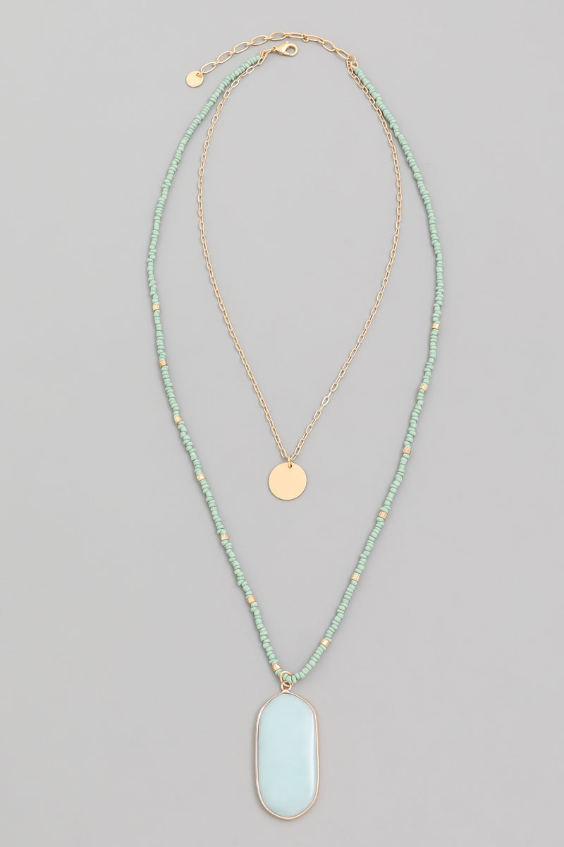 Layered Oval Stone Pendant Necklace - One Strange Bird