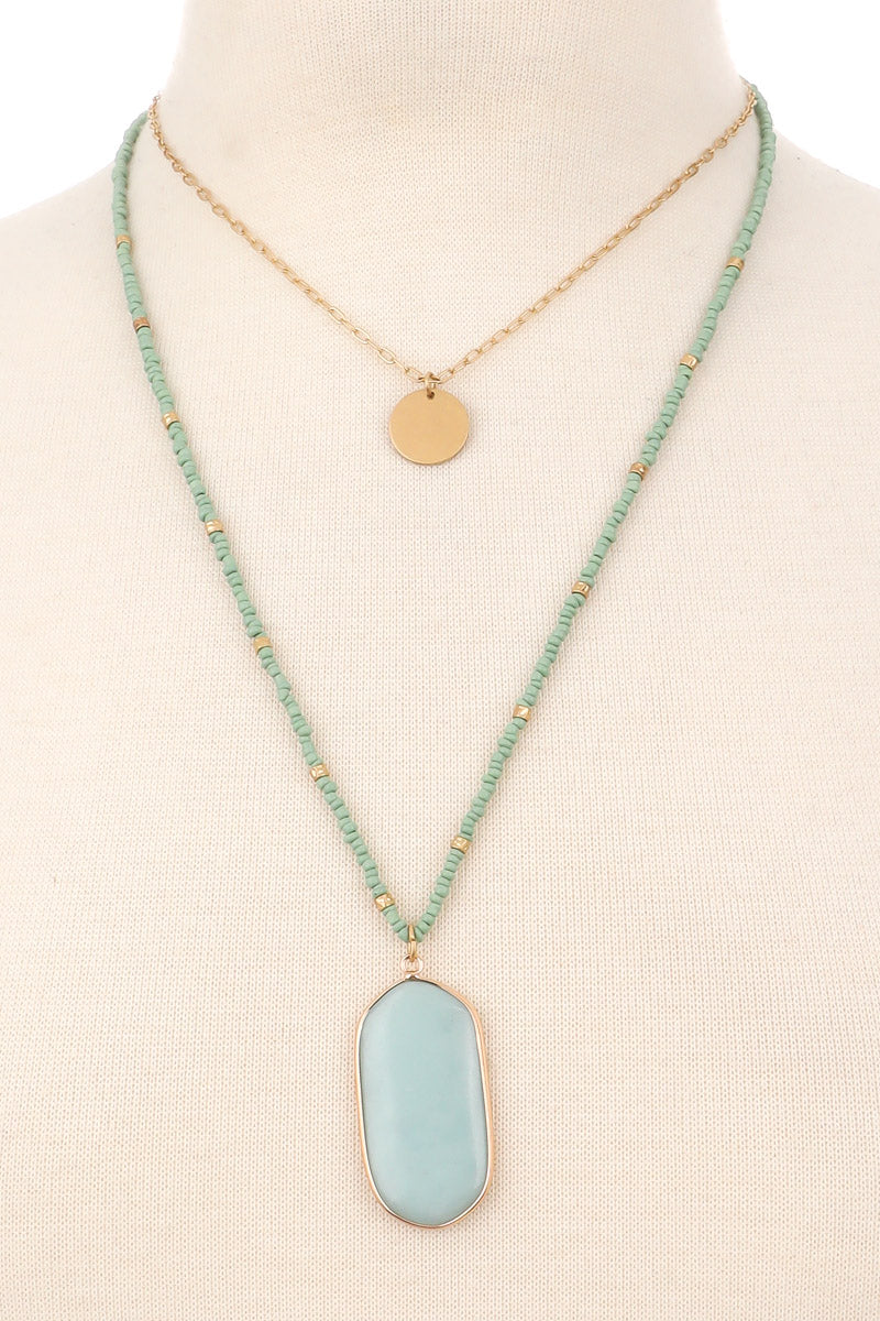 Layered Oval Stone Pendant Necklace - One Strange Bird