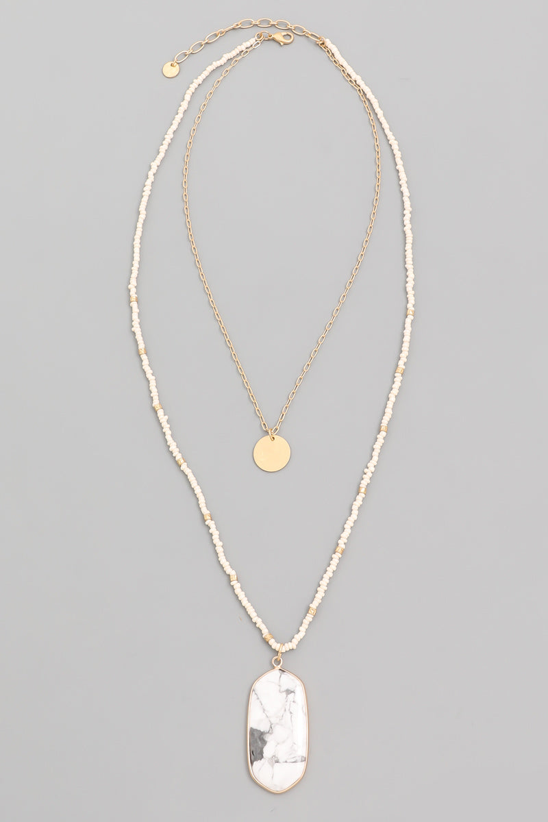 Layered Oval Stone Pendant Necklace - One Strange Bird