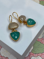 Halfmoon + Triangle Double Stone Earring