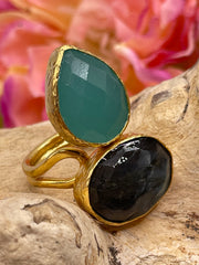 Tear and Oval double stone ring