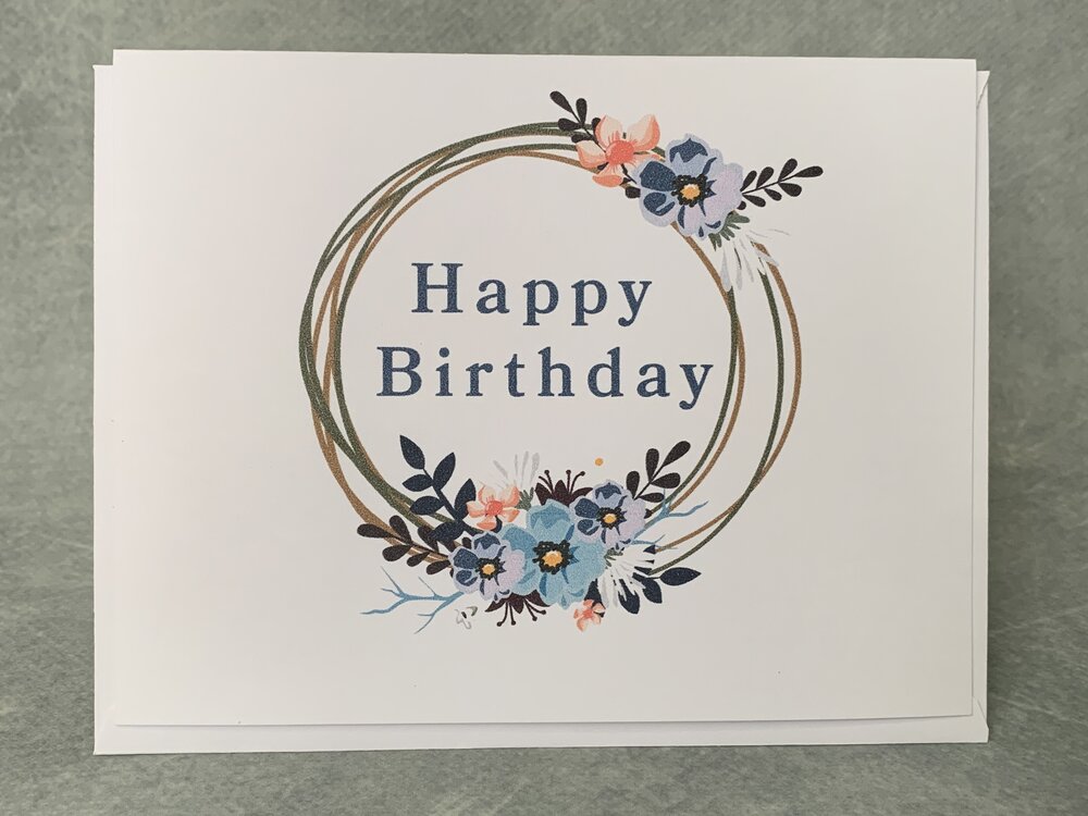 Happy Birthday Floral Wreath - One Strange Bird