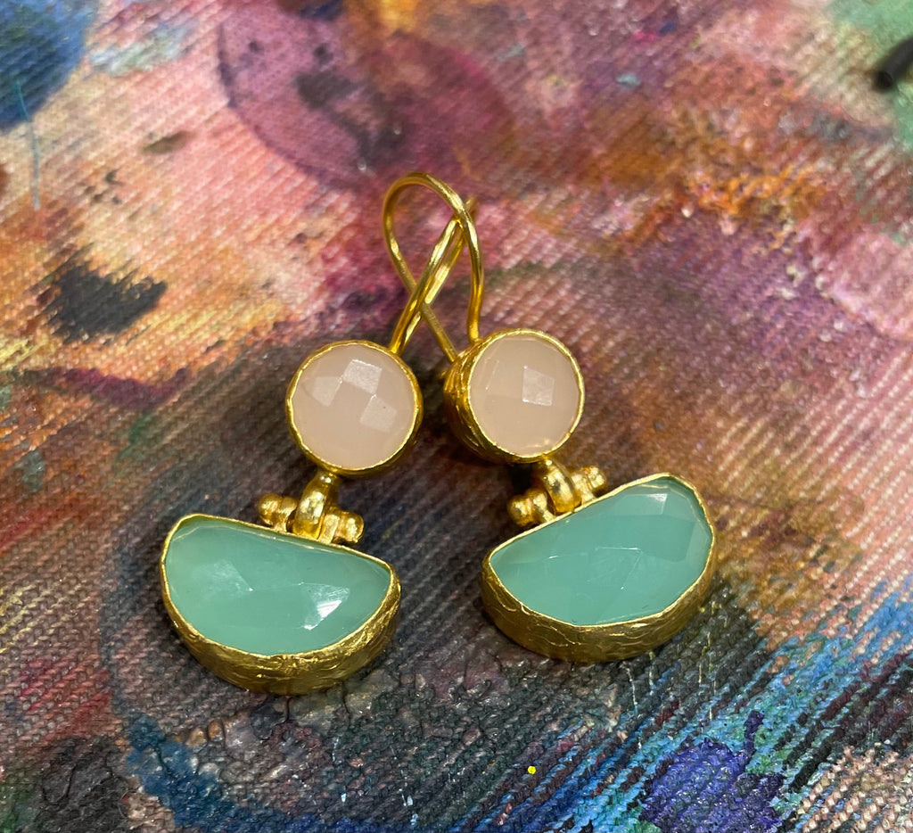 Circle + Halfmoon Double Stone Earring