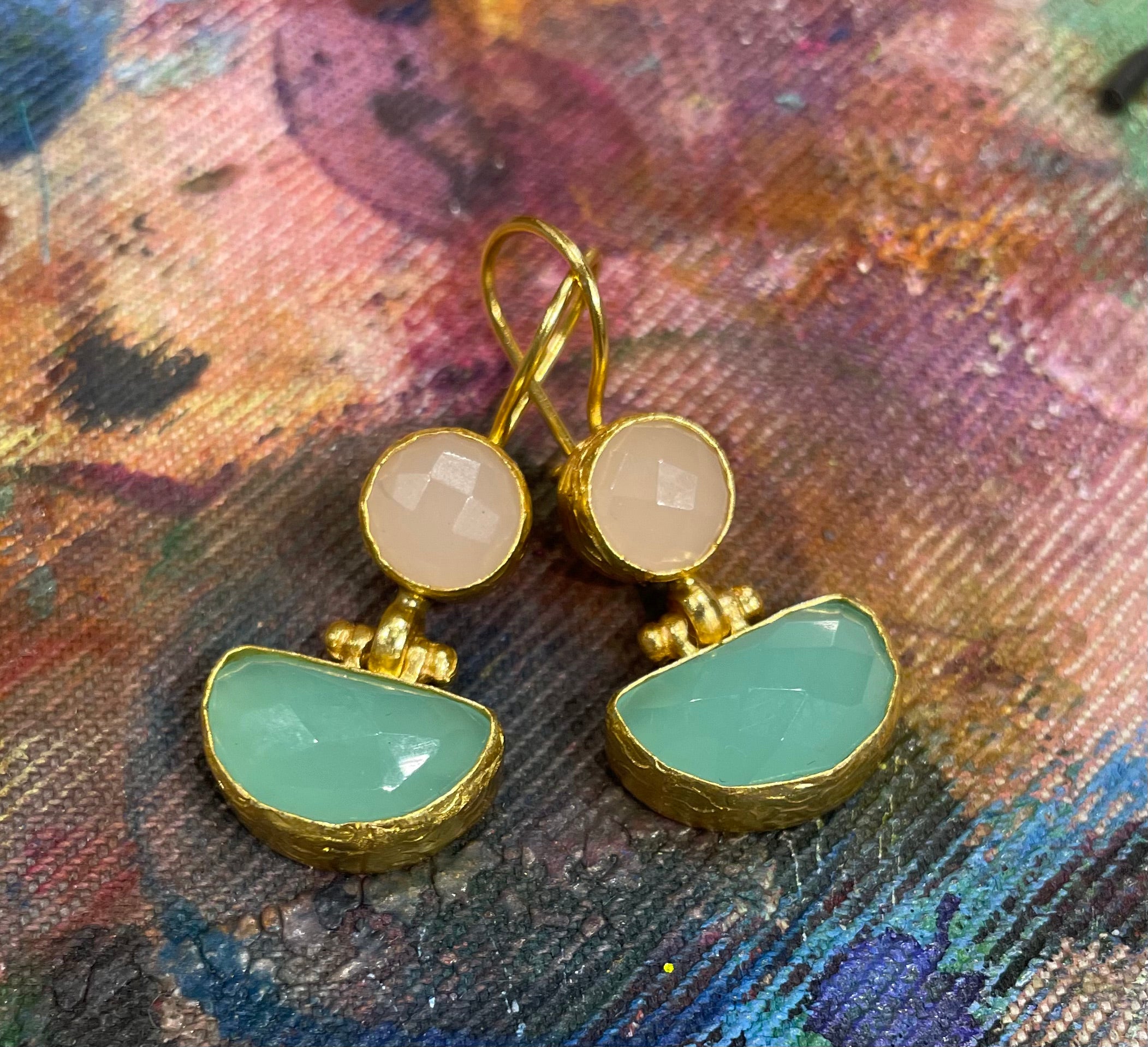 Circle + Halfmoon Double Stone Earring