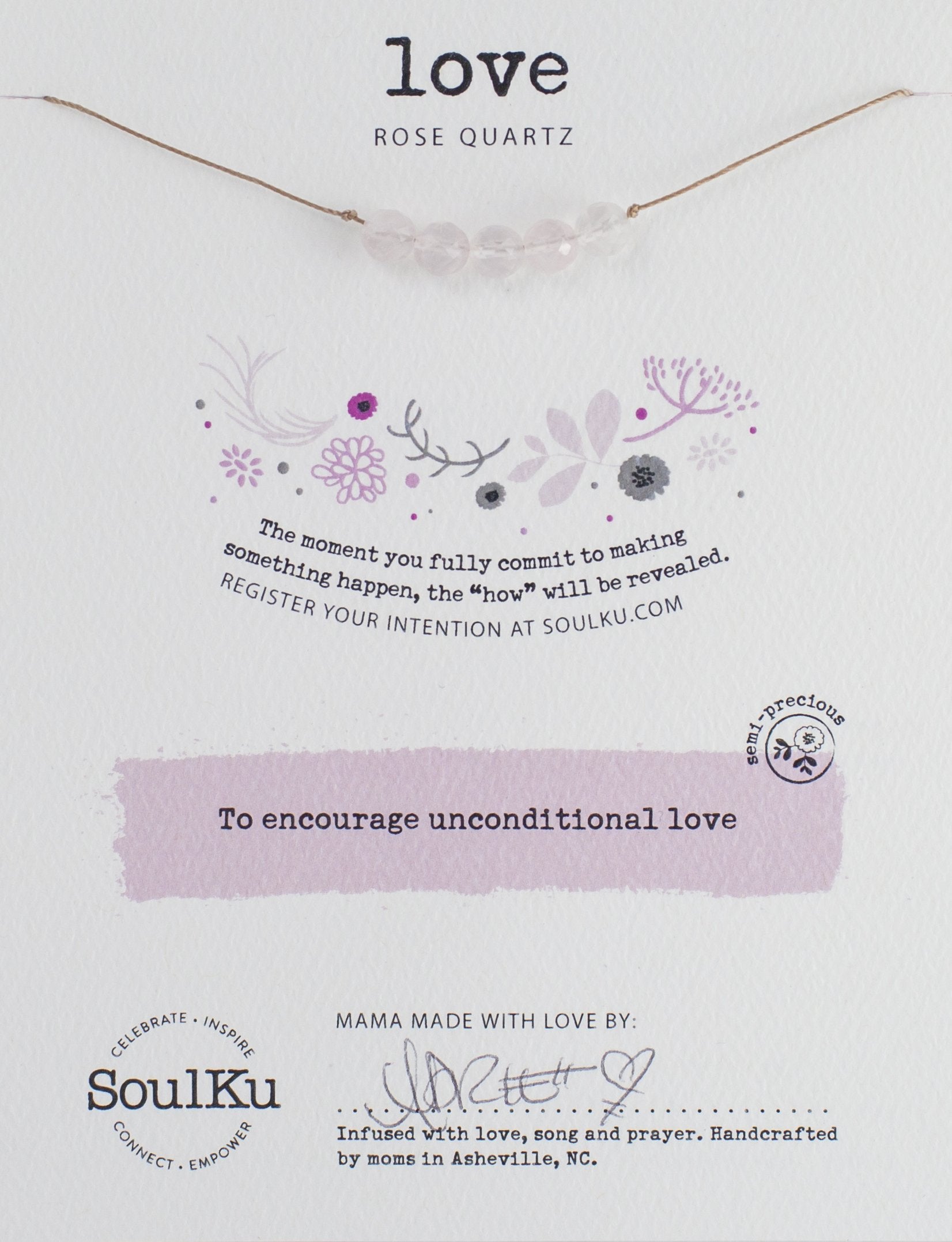 ROSE QUARTZ INTENTION NECKLACE FOR LOVE - One Strange Bird