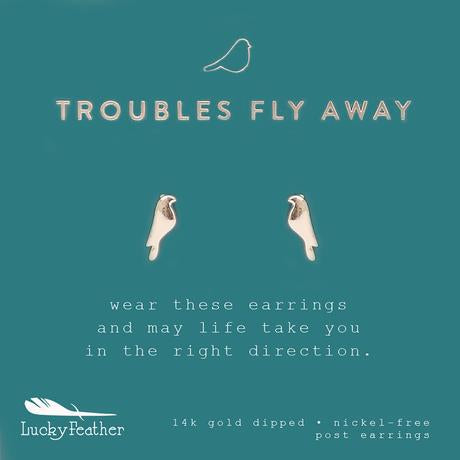 Troubles Fly Away- Silver Bird Earrings - One Strange Bird