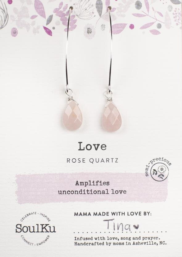 ROSE QUARTZ SOUL-FULL OF LIGHT LONG EARRINGS FOR LOVE - One Strange Bird