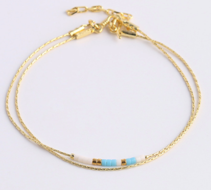 Gold Delicate Beaded Bracelet 2-layers - One Strange Bird
