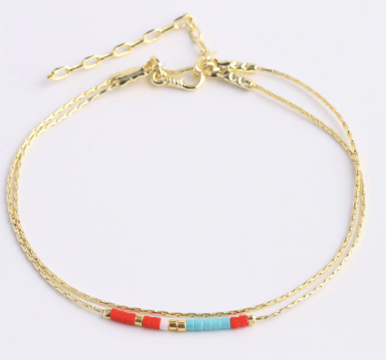 Gold Delicate Beaded Bracelet 2-layers - One Strange Bird