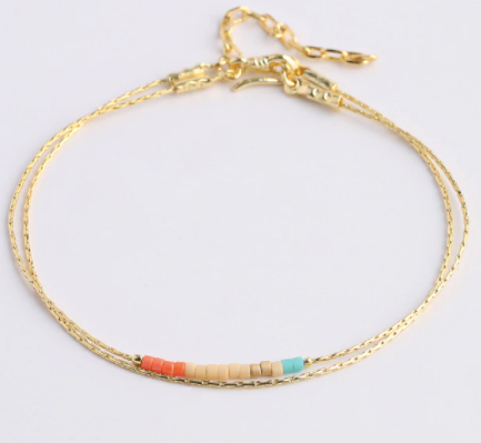 Gold Delicate Beaded Bracelet 2-layers - One Strange Bird