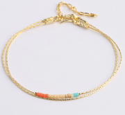 Gold Delicate Beaded Bracelet 2-layers - One Strange Bird