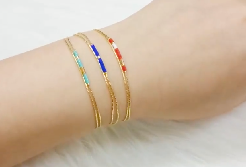 Gold Delicate Beaded Bracelet 2-layers - One Strange Bird