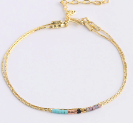 Gold Delicate Beaded Bracelet 2-layers - One Strange Bird