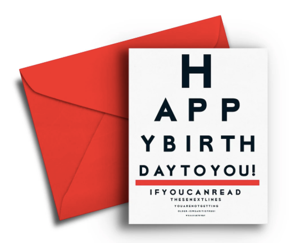 Eye Chart Birthday Card - One Strange Bird