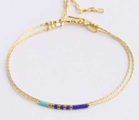 Gold Delicate Beaded Bracelet 2-layers - One Strange Bird