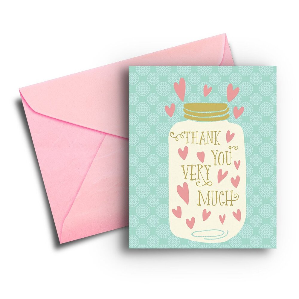 Jar of Thank You Hearts Card - One Strange Bird