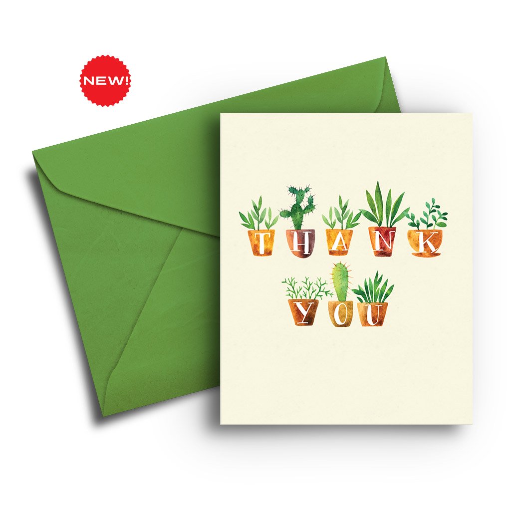 Potted Plants Thank You Card - One Strange Bird