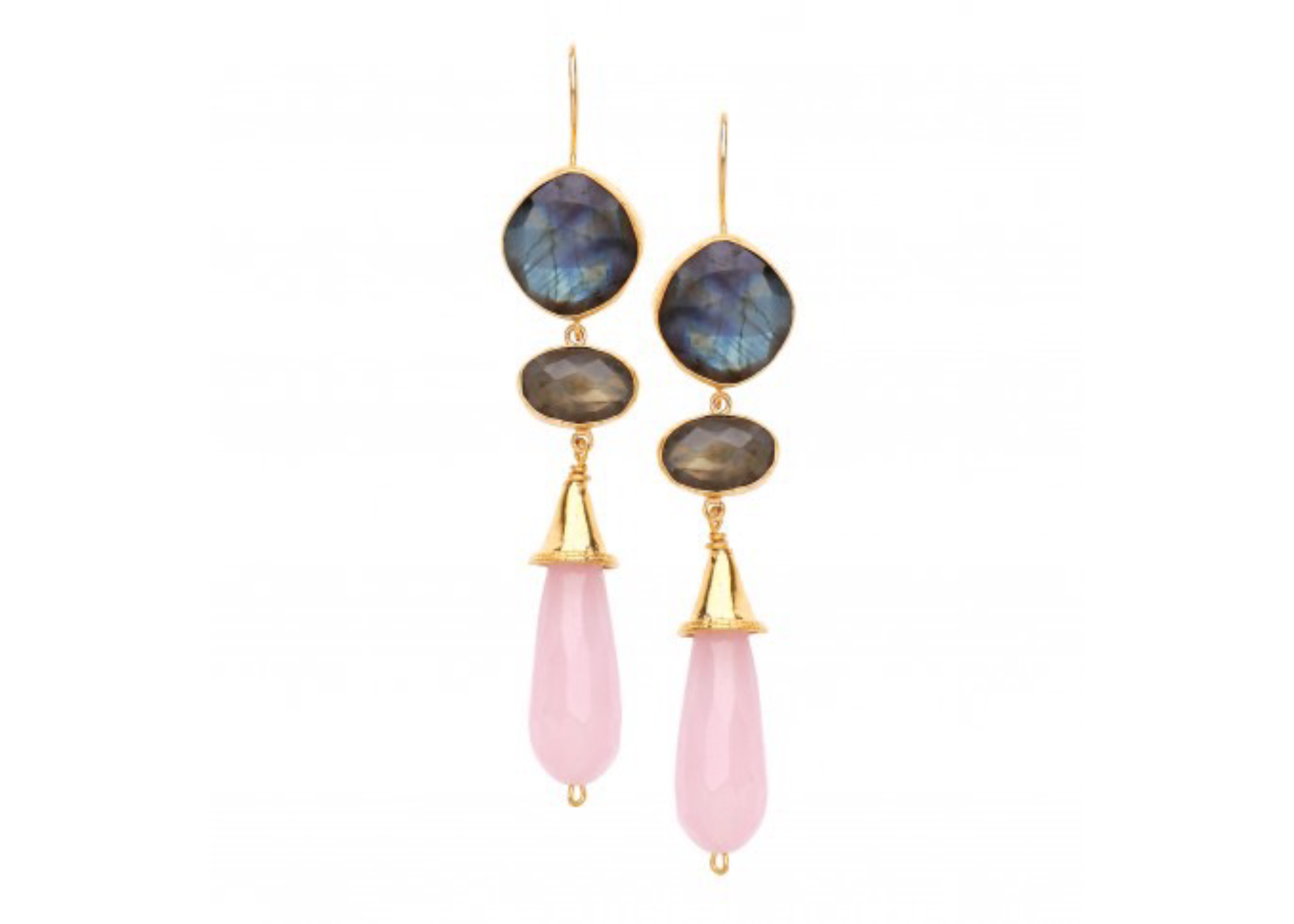 Double Labradorite + Rose Quartz Earring