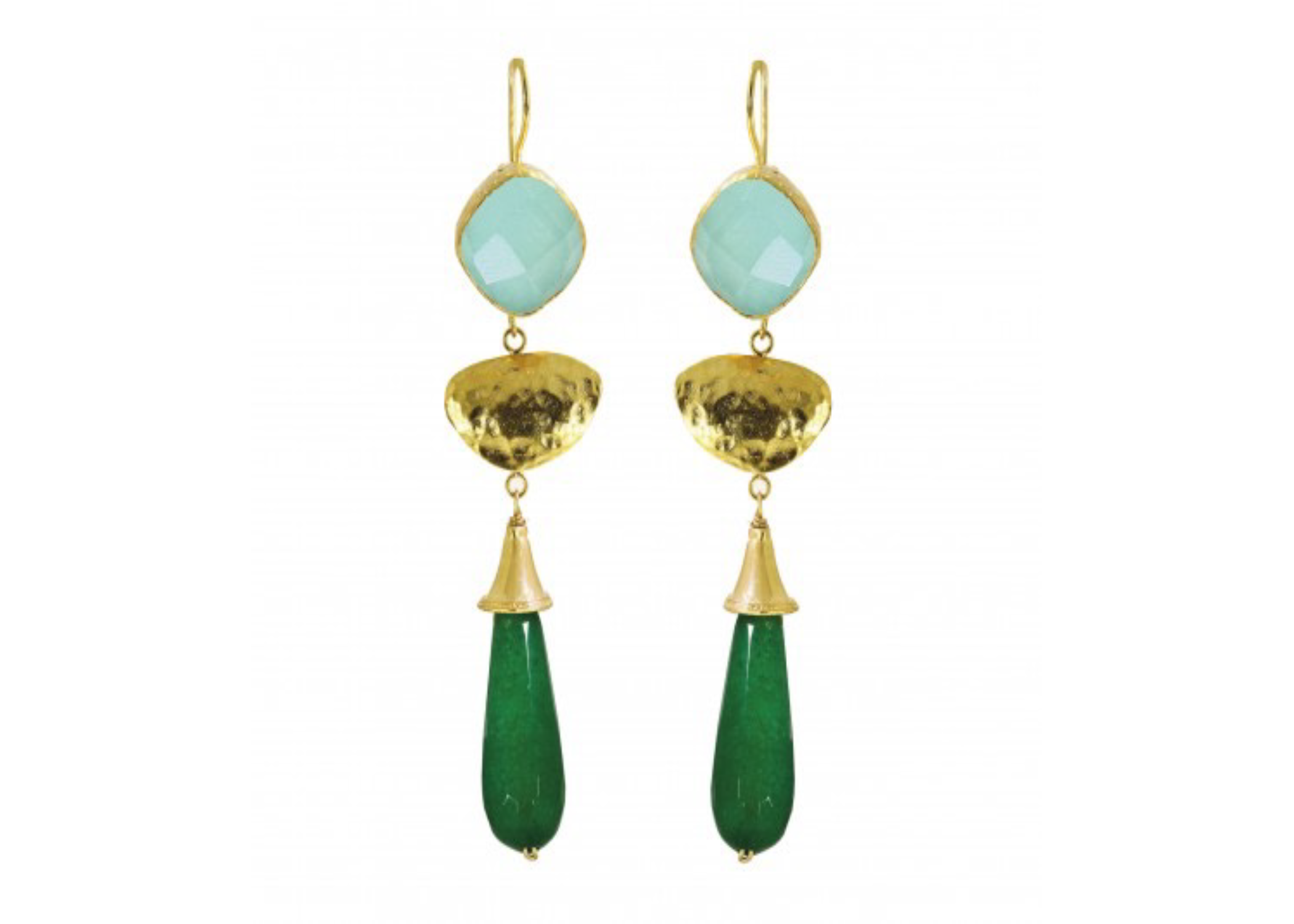 Double Aqua Chalcedony + Emerald Earring