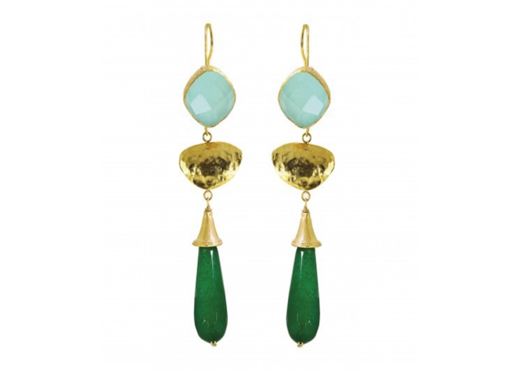Aqua Chalcedony + Emerald Earring