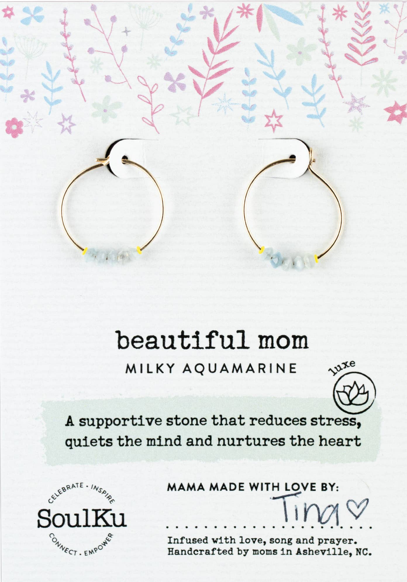 LTE Milky Aqua Gold Hoop Earrings for Beautiful Mom- GHOP08