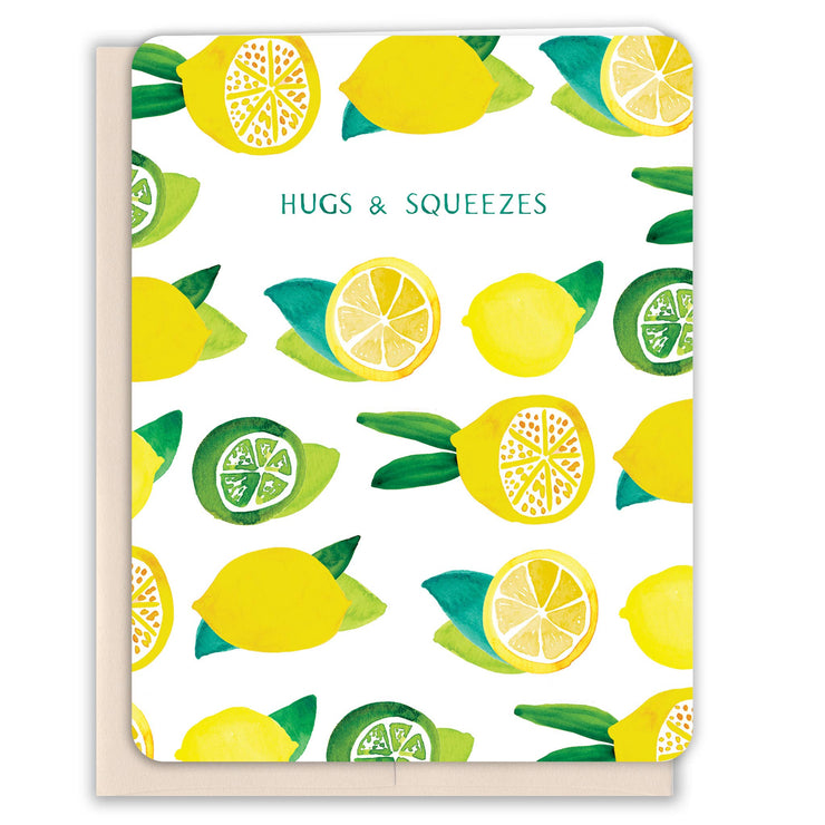 Hugs and Squeezes Lemons Blank Card - One Strange Bird