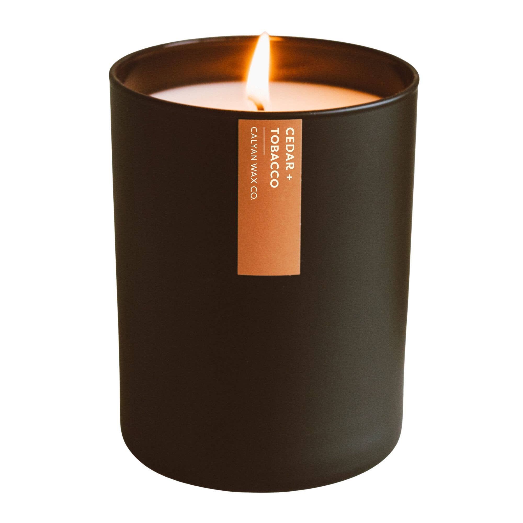 Cedar + Tobacco Matte Black Glass Tumbler Candle