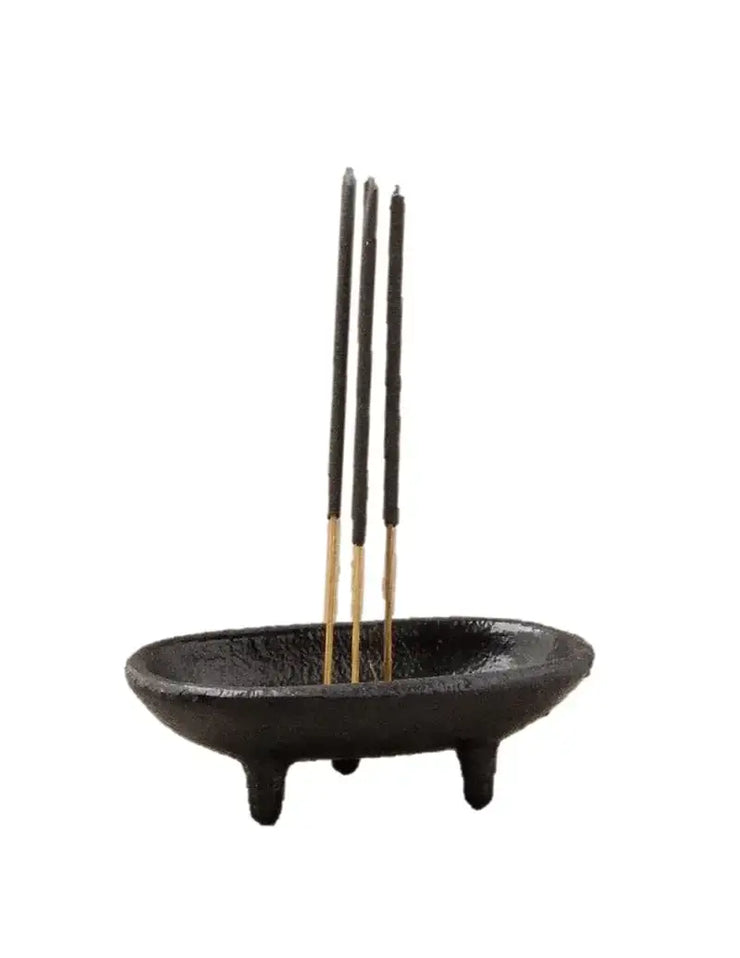 Incense Holder Cast Iron Black Flower Petal