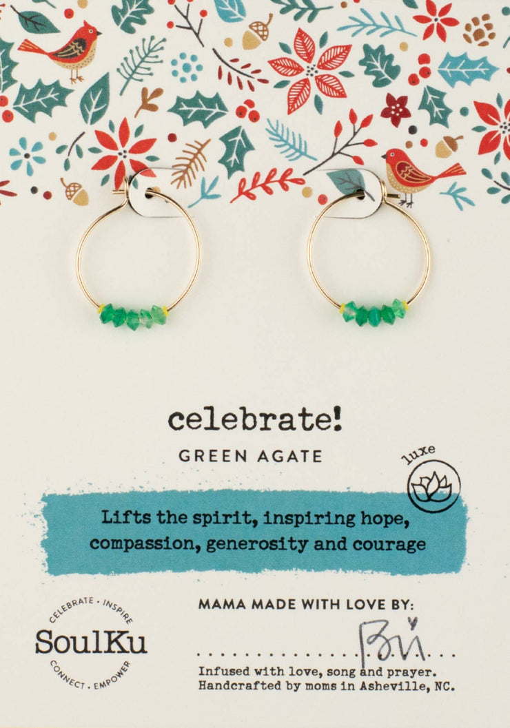 Green Agate Gold Hoop Earrings To Celebrate! - GHOP05