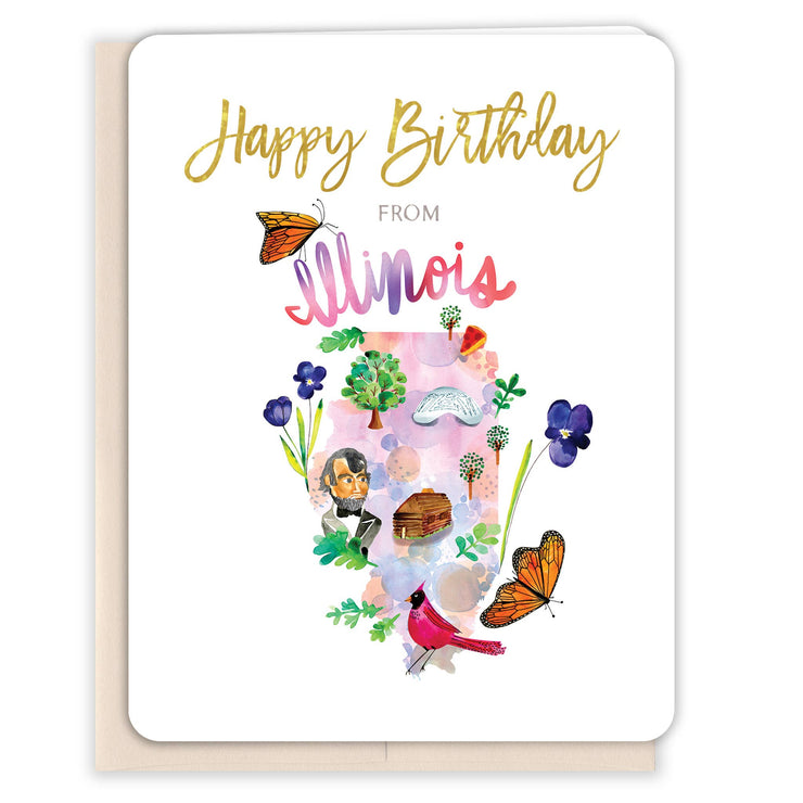 Happy Birthday From Illinois Blank Card - One Strange Bird