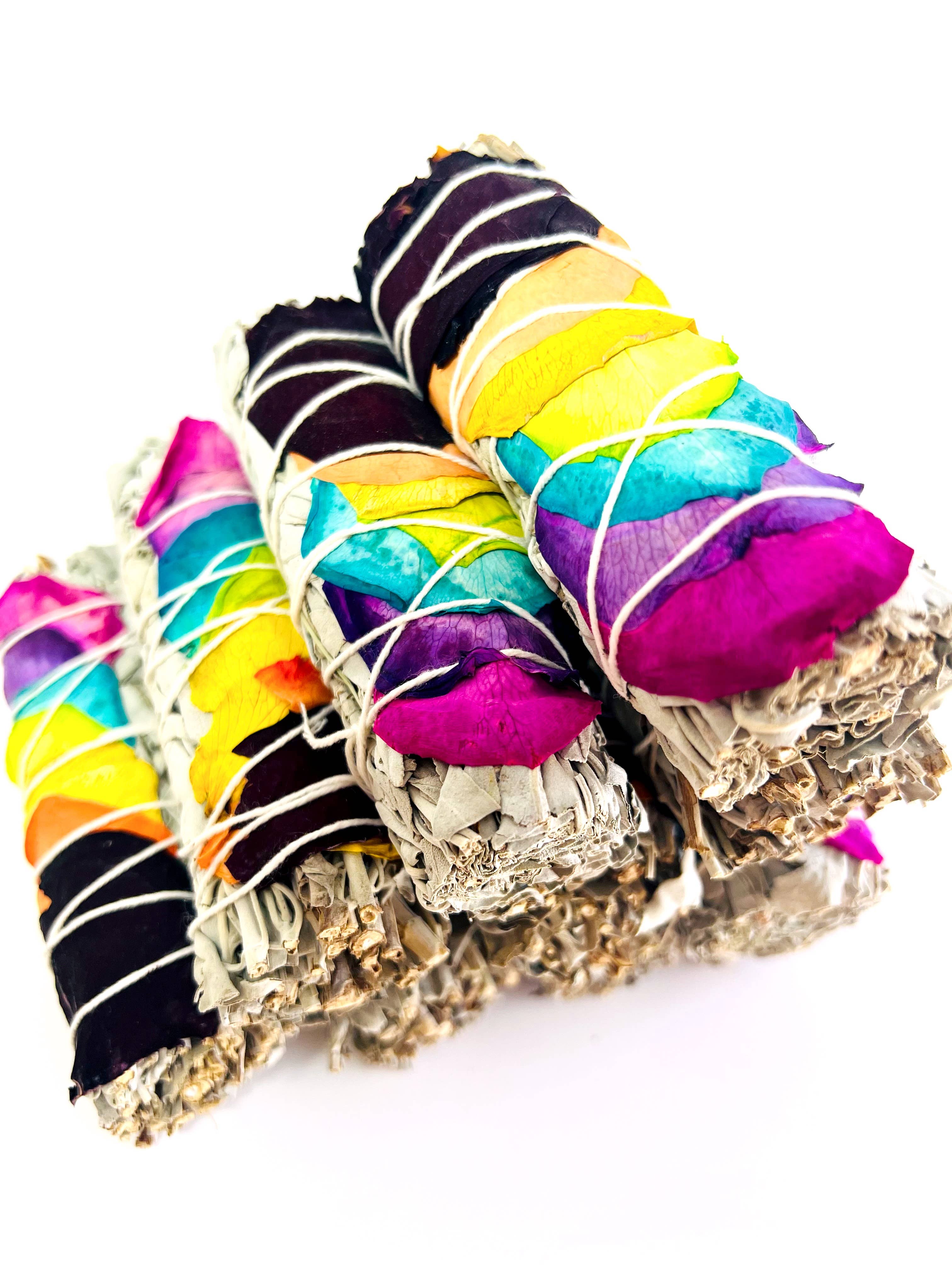 Sage - Rainbow Rose Petal Bundles - Smudge Stick - Bulk