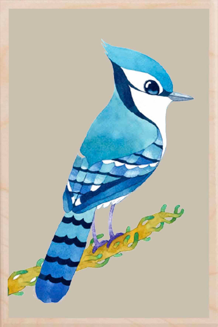 BLUE JAY sustainable wood card, wood magnet
