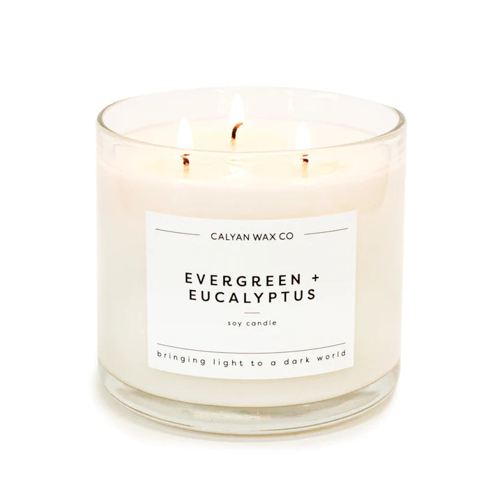 Evergreen and Eucalyptus 3-Wick Clear Glass Tumbler Soy Candle