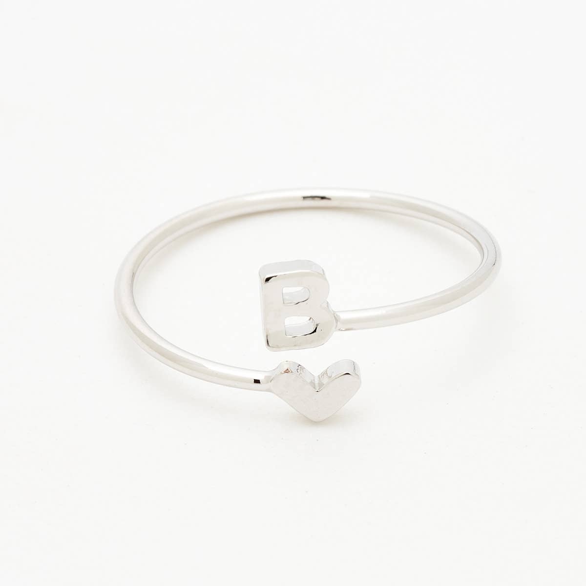 Silver Heart Initial Ring