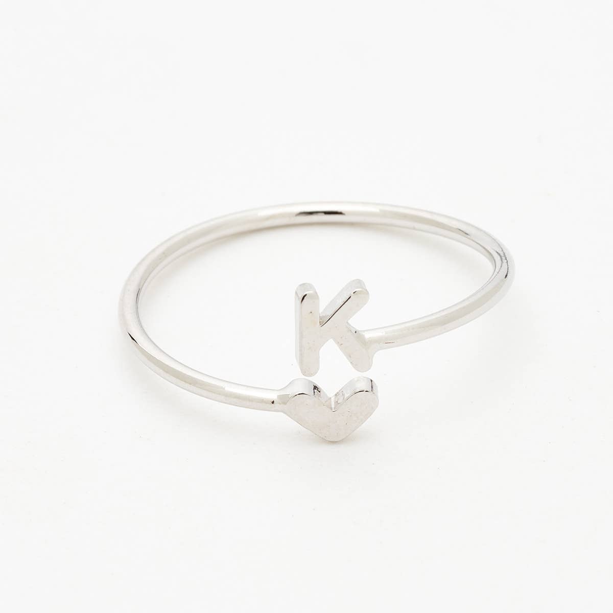 Silver Heart Initial Ring